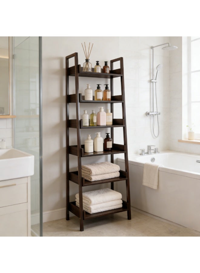  CityRiya-Long رف تخزين من 5 طبقات، رف كتب، خزانة كتب سلم، أرفف مطبخ كبيرة، رف كتب صناعي، رفوف وحدات للمكتب المنزلي، منظم رف تخزين العرض لغرفة النوم، غرفة المعيشة، (أسود) - Image 5